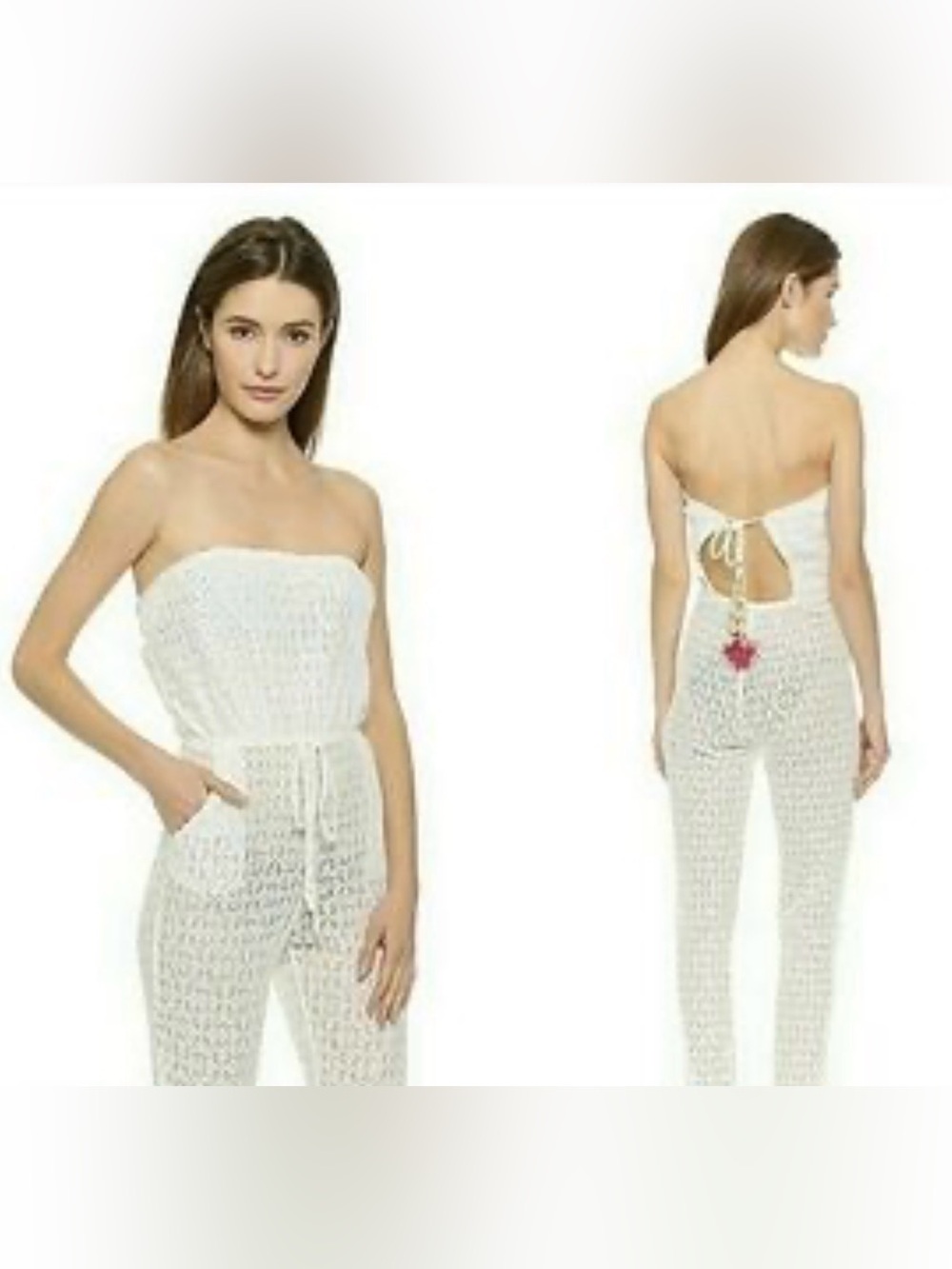 6 Shore Rd. Women’s Strapless Lace Jumpsuit in Ivory beach cover-up.